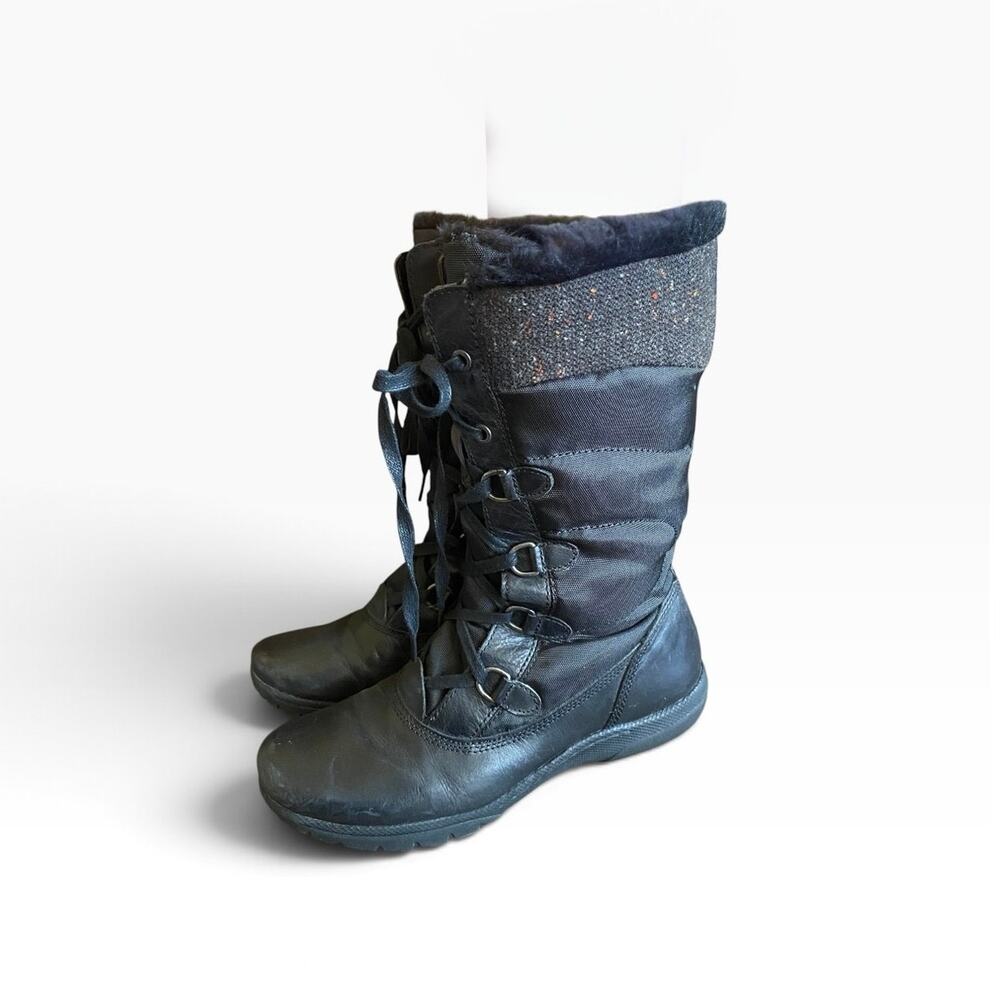 BareTraps Corie Black Leather Faux Fur Winter Boots Women’s 8M Lace Up Zip